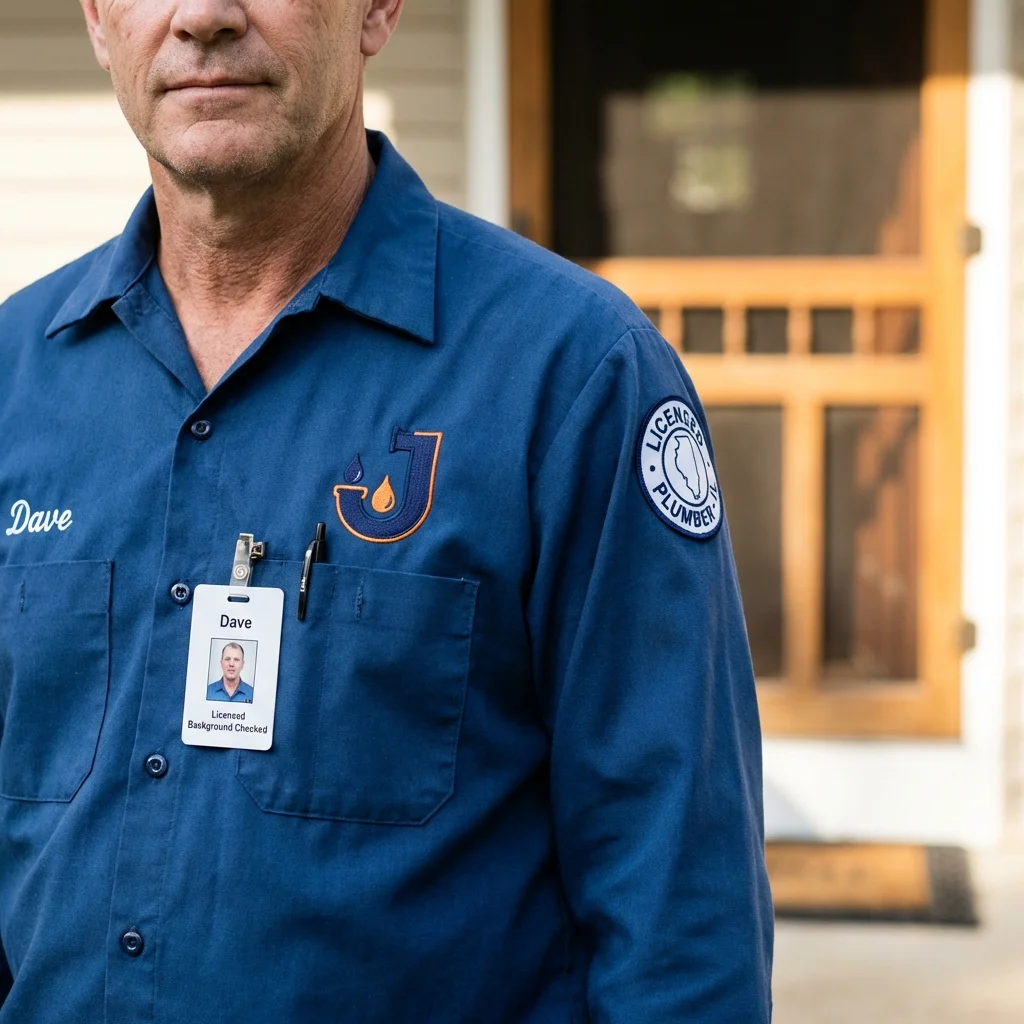 Licensed plumber showing ID badge in Galesburg, IL