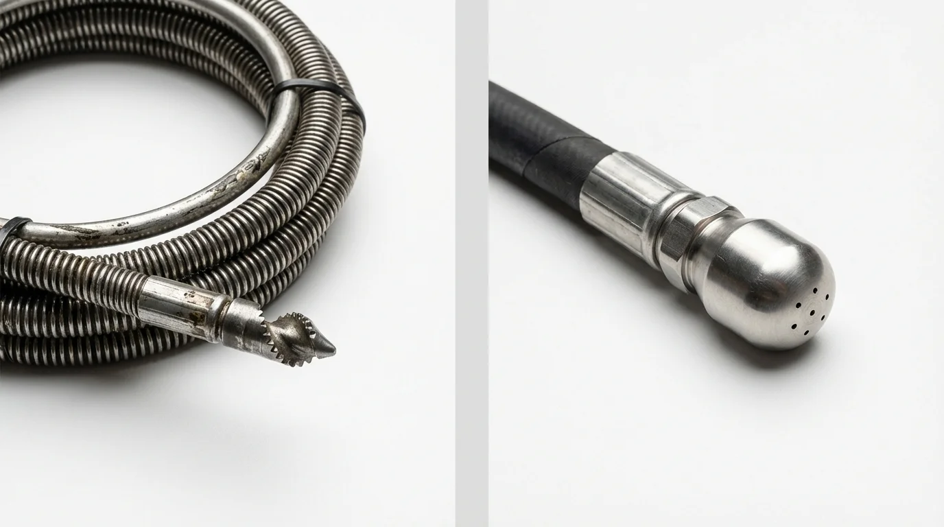 Drain snake cable and hydro jetting nozzle used for drain cleaning in Galesburg, IL