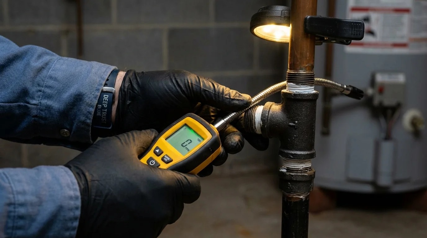 Gas leak detection with electronic sniffer by Johns Plumbing LLC in Galesburg