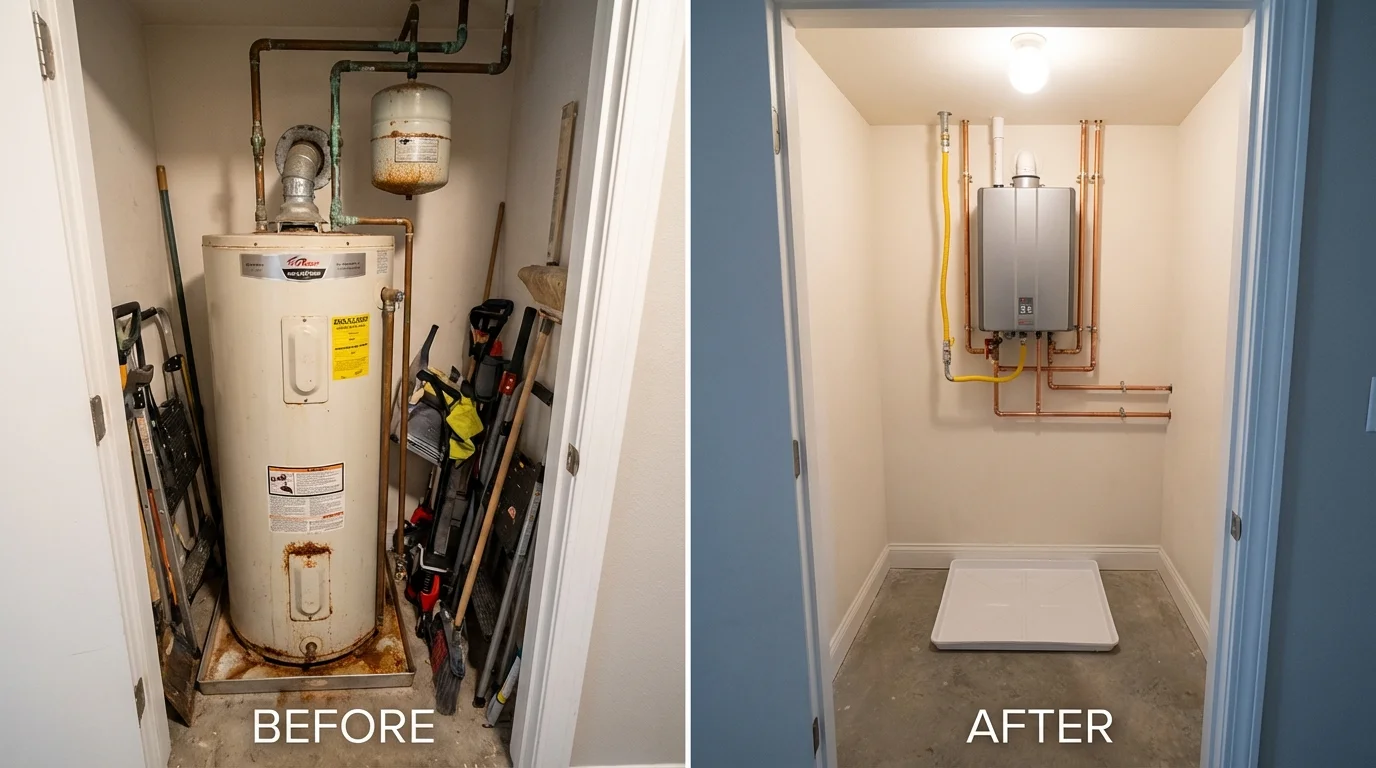 Tank water heater versus wall-mounted tankless unit comparison for Galesburg, IL homeowners